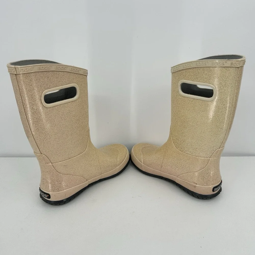Bogs Girls Classic Pull On Waterproof Rain Boots Size 3 Youth Cream Glitter